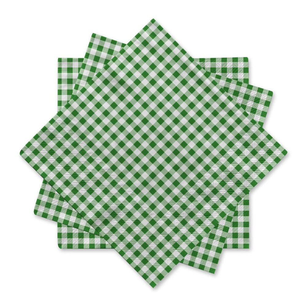 Gatherfun Disposable Napkins Paper, Green Plaid for Saint Patrick\'s Day Party (3-Ply, pack of 50)
