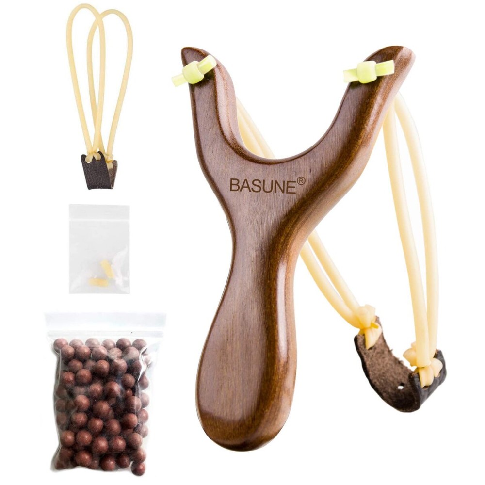 BASUNE Slingshot Y-Shaped Rosewood Wooden Slingshot with Rubber Bands for Hunting Catapult Game