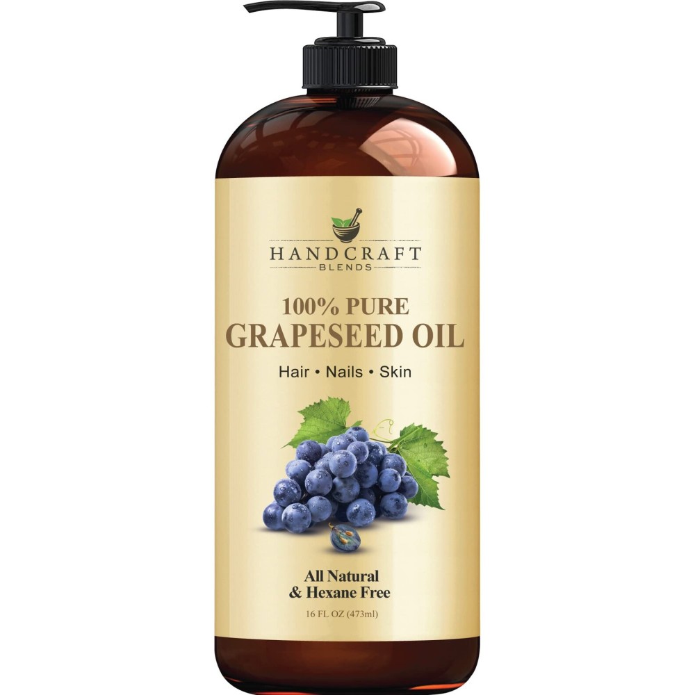 Handcraft Blends Grapeseed Oil - Cold-Pressed 16 Fl Oz - 100% Pure and Natural - Premium Grade Carrier Oil for Skin and Hair - Hair and Body - Massage - Hexane-Free