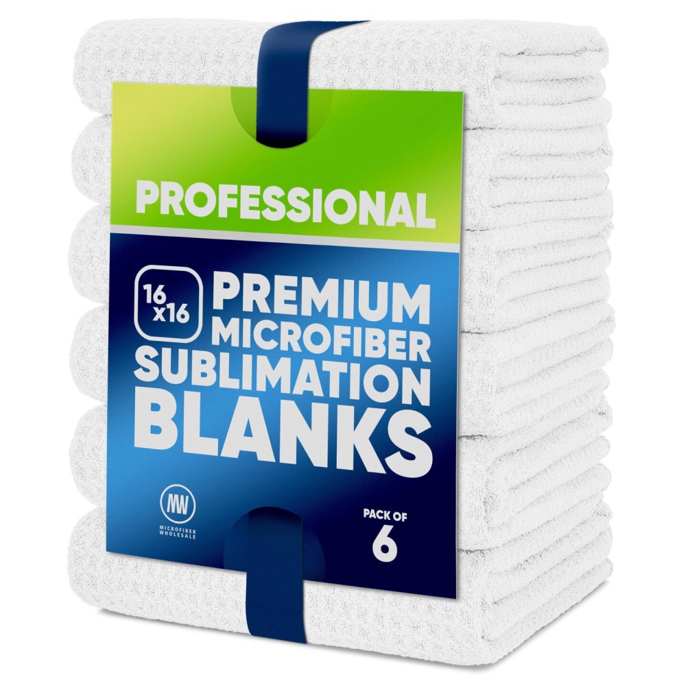 Microfiber Wholesale Sublimation Blanks Towels 16x16 - Premium Waffle Weave Microfiber Towels for Kitchen - Polyester Blanks for Kitchen or Craft Use - 6 Pack