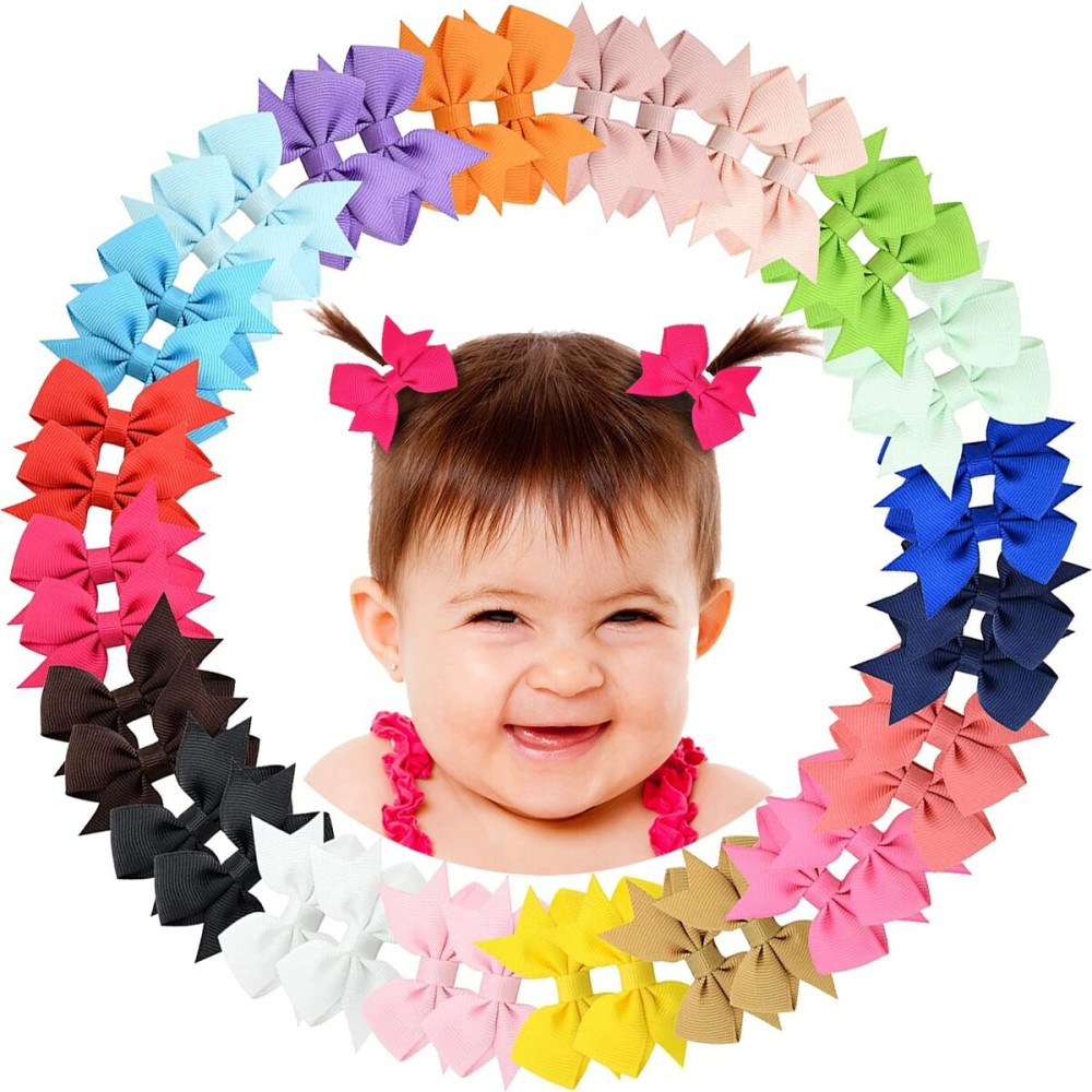 2 Baby Hair Clips Fully Lined Bows Tiny Alligator Clips for Infants and Toddlers in Pairs