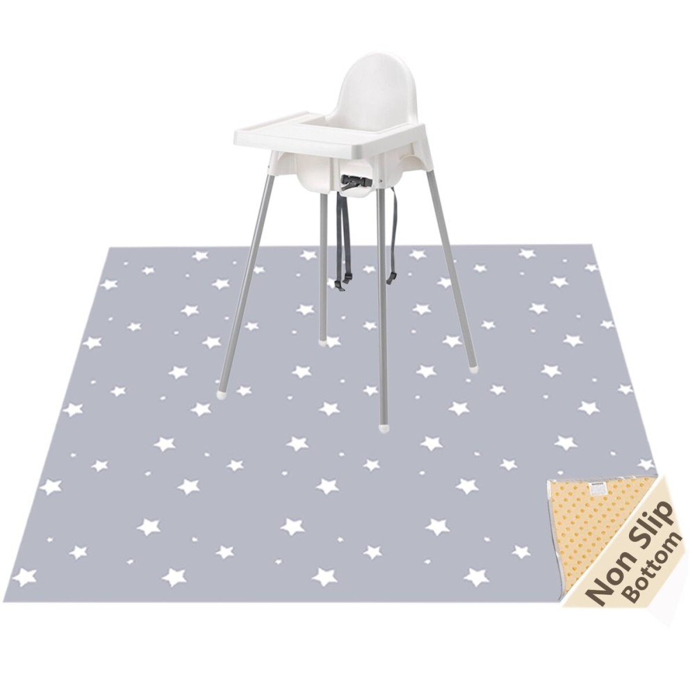 Splat Mat for Under High Chair/Arts/Crafts, WOMUMON Washable Baby Spill Mat Waterproof Anti-Slip Floor Splash Mat, Portable Play Mat and Table Cloth (Star, 51)