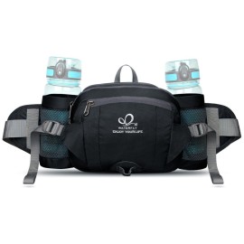 WATERFLY Fanny Pack Waist Bag: Fannie Pack 2 Water Bottle Holders Lumbar Belt Hiking Walking Running Jogging Camping Large Woman Man (Bottle Not Included)