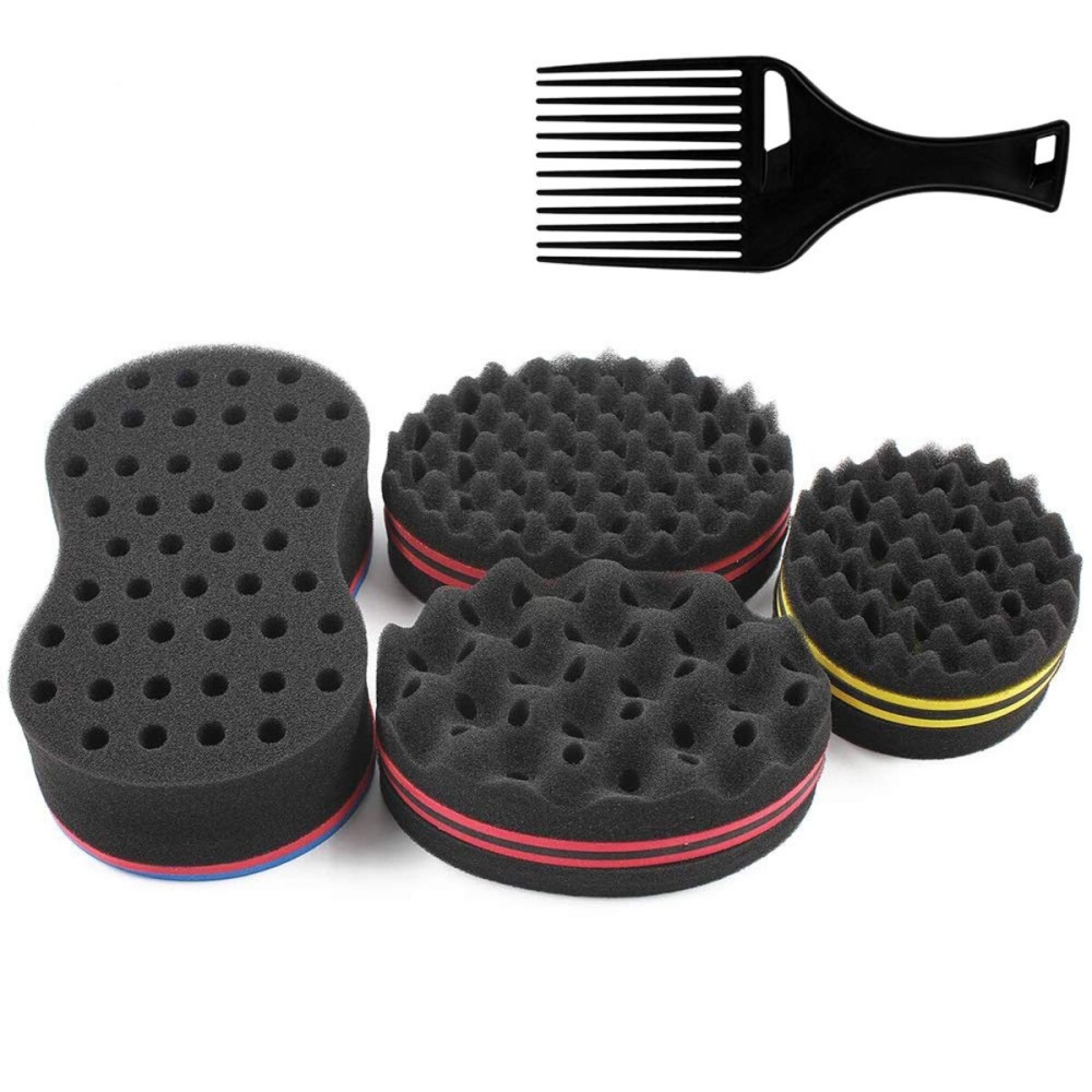 Big Holes Magic Sponge Brush for Wave, Coils, and Afro Hair - 4PCS Hair Care Tool for Men and Women