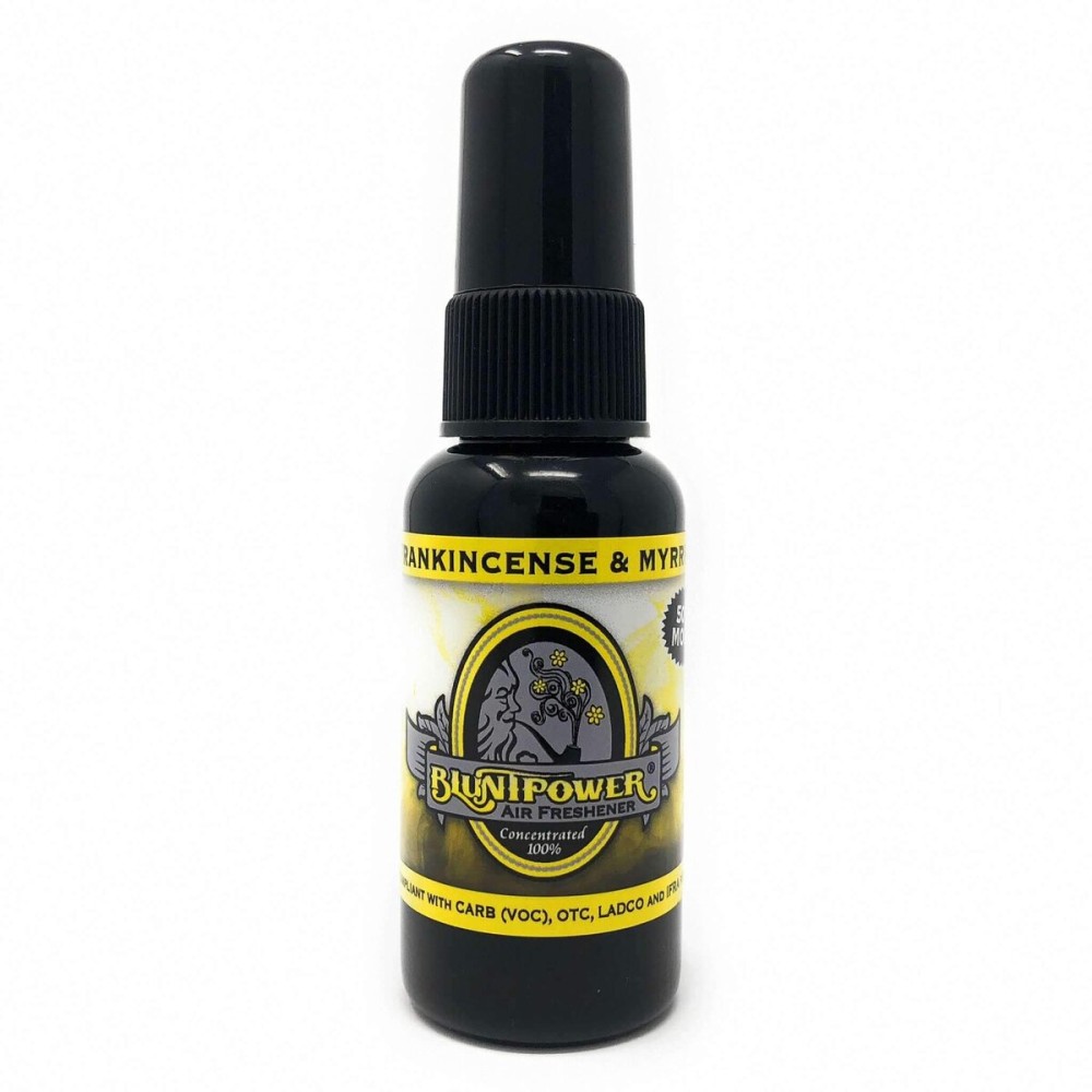 BluntPower (Frankincense & Myrrh, 1 Pack) Concentrated Air Freshener for Room and Car Spray - Oil-Based Diffuser Spray Bottle - Long-Lasting Bathroom Spray, Car Freshener, & Odor Eliminator Spray