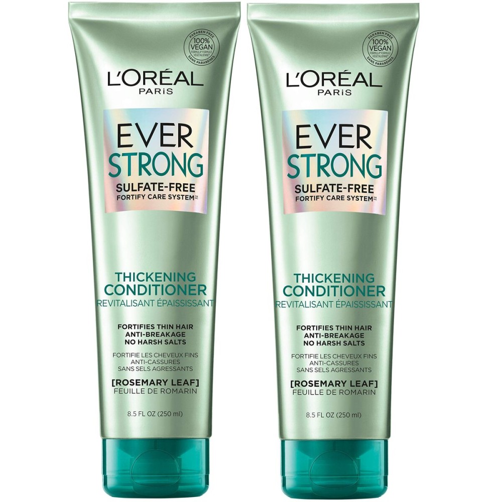 L\'Oreal Paris EverStrong Thickening Sulfate Free Conditioner, Thickens + Strengthens, For Thin, Fragile Hair, with Rosemary Leaf, 2 Count (8.5 Fl; Oz each) (Packaging May Vary)