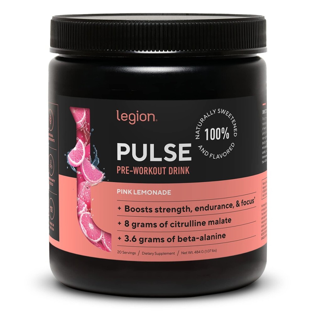 LEGION Pulse Pre Workout - All Natural Nitric Oxide Preworkout Drink to Boost Energy, Creatine Free, Naturally Sweetened, Beta Alanine, Citrulline, Alpha GPC (Pink Lemonade)
