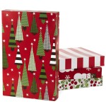 Hallmark Medium Christmas Gift Boxes with Lids (12 Shirt Boxes, 4 Designs: Trees, Stripes, Snowmen, Holly) for Christmas, Holiday Parties, Hostess Gifts