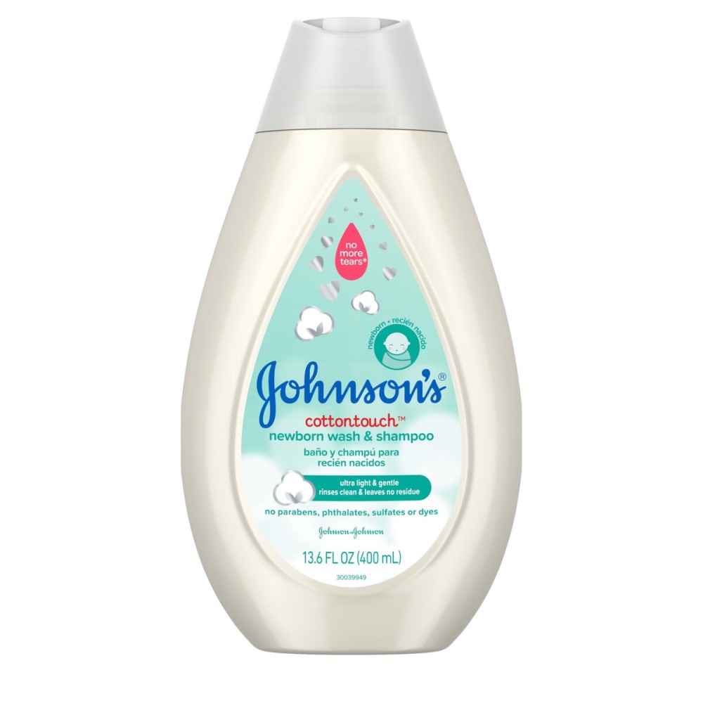 Johnson\'s CottonTouch Newborn Baby Body Wash & Shampoo, Gentle & Tear-Free, Made with Real Cotton, Gently Washes Away Dirt & Germs, Sulfate- & Paraben-Free for Sensitive Skin, 13.6 fl. oz
