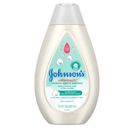 Johnson\'s CottonTouch Newborn Baby Body Wash & Shampoo, Gentle & Tear-Free, Made with Real Cotton, Gently Washes Away Dirt & Germs, Sulfate- & Paraben-Free for Sensitive Skin, 13.6 fl. oz