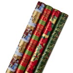 Hallmark Reversible Christmas Wrapping Paper Bundle, Traditional (Pack of 4, 150 sq. ft. ttl.)