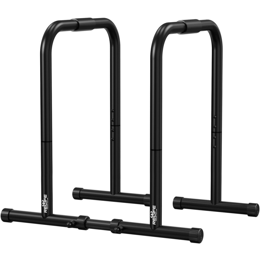 RELIFE REBUILD YOUR LIFE Dip bars &Dip Station Functional Heavy Duty Dip Stands Fitness Workout Dip bar Station Stabilizer Parallette Push Up Stand (Black)