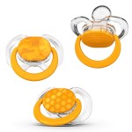 Smilo Baby Pacifier with Orthodontic Design for Healthy Dental Development - Stage 3 for Babies 9+ Months - Pack of 3X 100% Silicone Pacifiers BPA Free - Orange