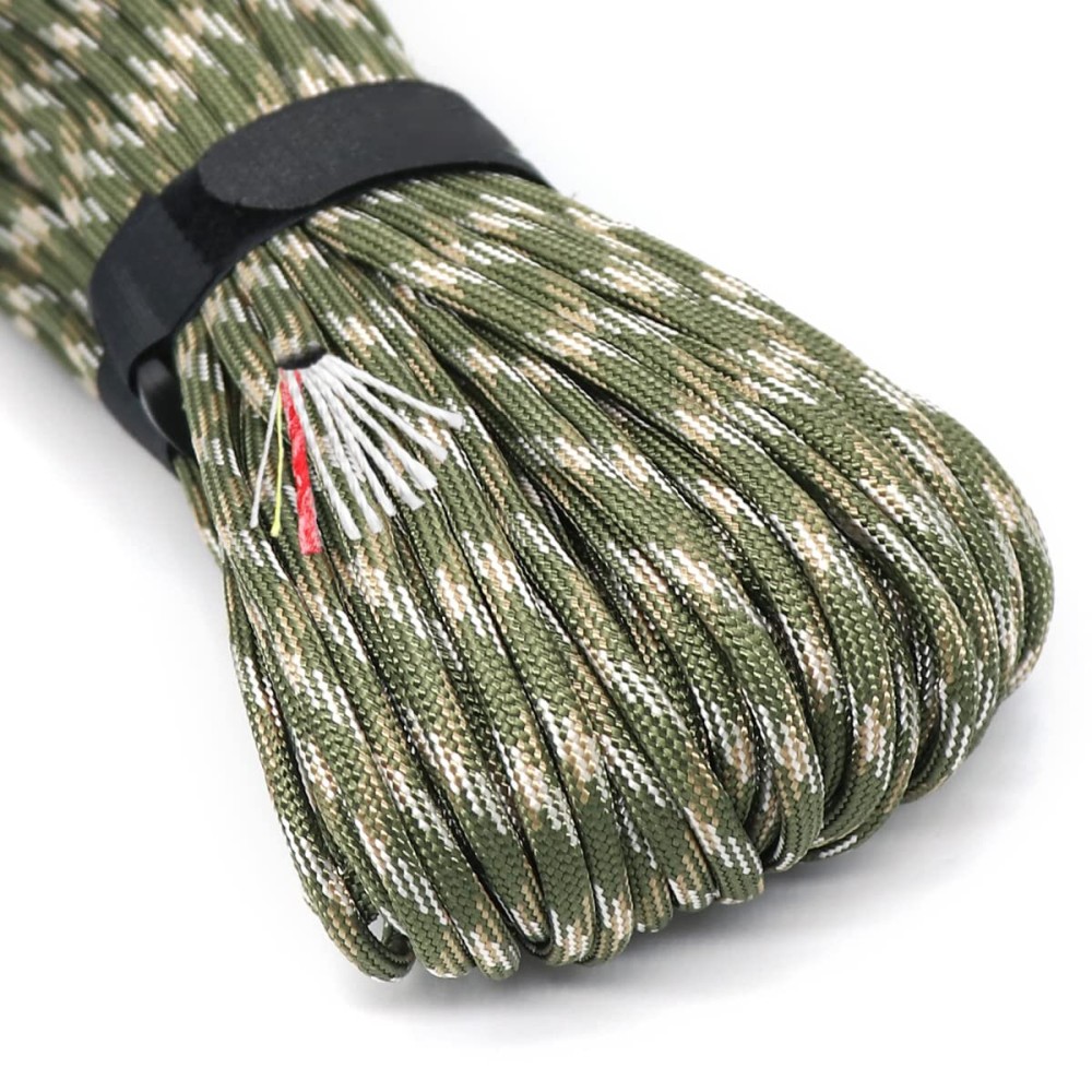 Survival Paracord Rope PSKOOK 100 Feet Fire Starter Parachute Cord 7-Strand Nylon with Red Tinder Cord PE Fishing Line Cotton Thread for Outdoor Lanyards, Bracelets, Handle Wraps (Forest Camo)