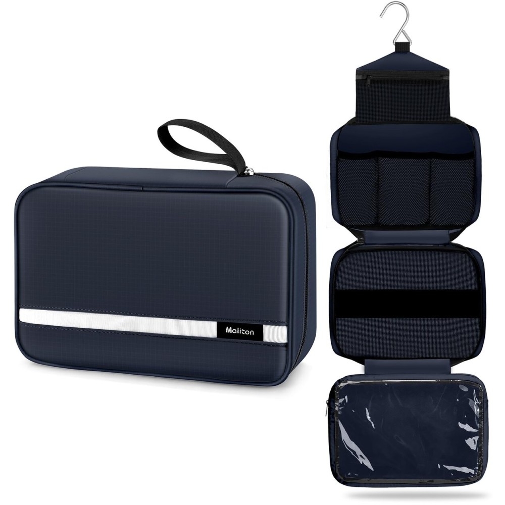 Maliton Toiletry Bag for Men & Women Large Toiletry Bags for Traveling Hanging Toiletry Bag Hygiene Bag with 4 Compartments Waterproof Bathroom Shower Bag (Navy Blue)