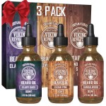 Viking Revolution Beard Oil for Men 3 Pack - Natural Mens Beard Oil Variety Set - Sandalwood, Pine and Cedar, Clary Sage Scents - Beard Conditioning and Moisturizing for a Healthy Beard (3 Pack, 1oz)