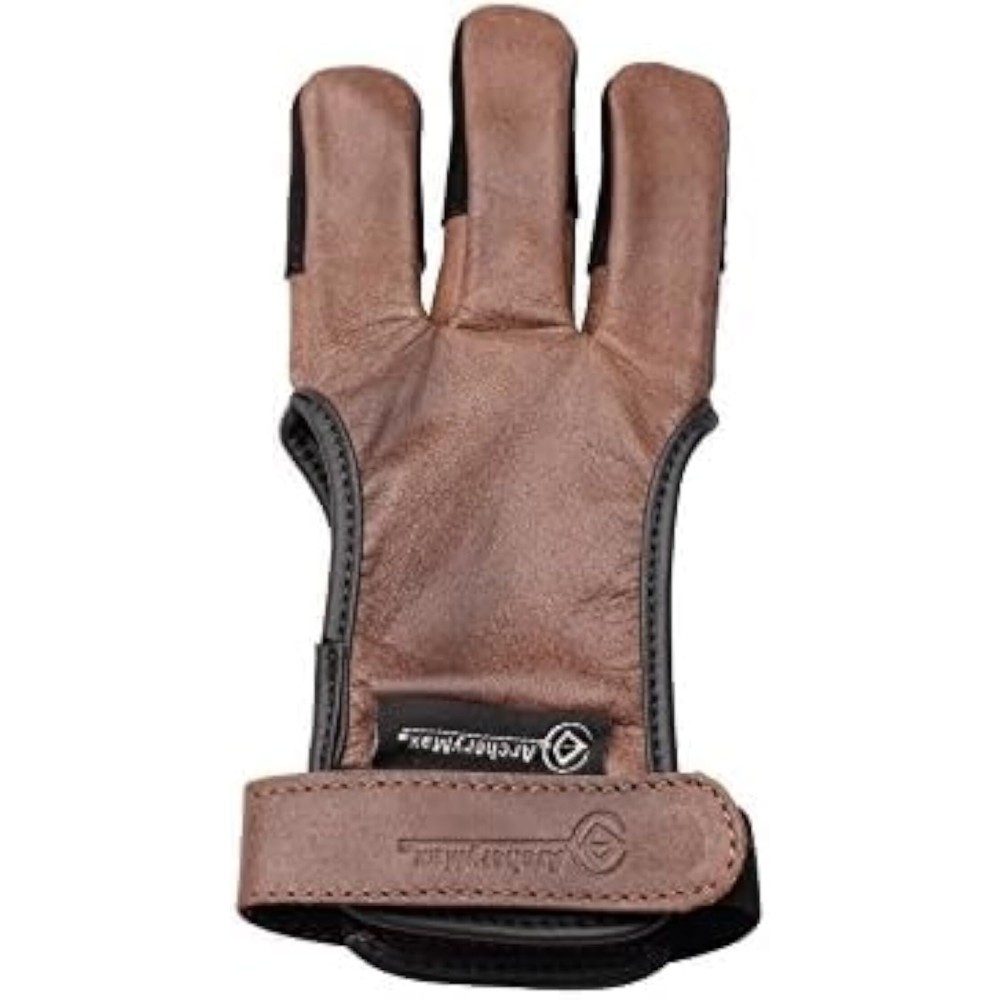 ArcheryMax Handmade Brown Leather Three Finger Archery Gloves (Brown, X-Large)