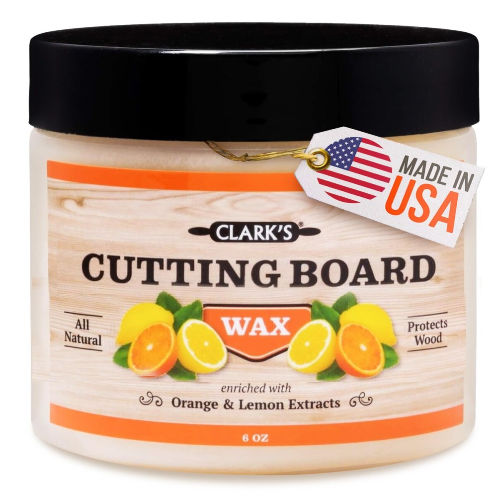 CLARK\'S Cutting Board Wax - 2-in-1 Wood Butter & Food Grade Mineral Oil with Beeswax - Butcher Block Conditioner for Cutting Boards - Orange & Lemon Essential Oil Scent - Made in USA, 32oz