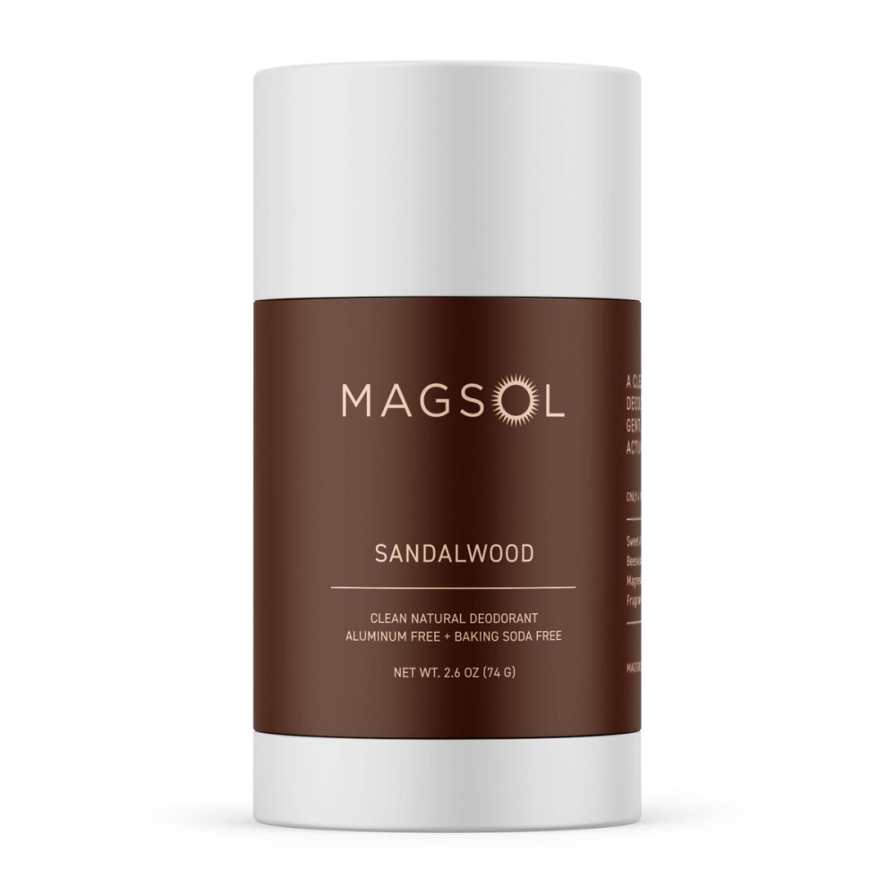 MAGSOL Magnesium Deodorant for Men, Aluminum Free, Baking Soda Free Natural Deodorant for Sensitive Skin, Long Lasting Odor Protection with Sweet Almond Oil, Sandalwood 2.6 oz
