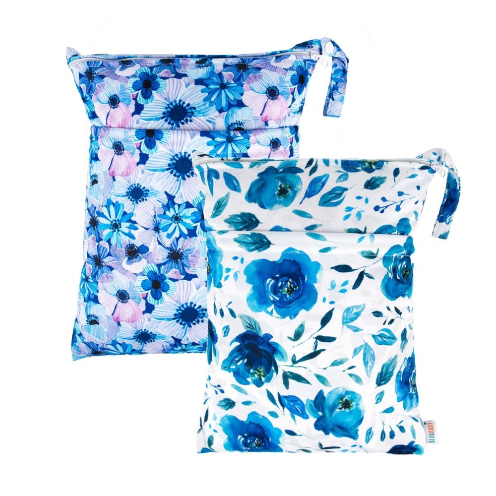 ALVABABY 2pcs Cloth Diaper Wet Dry Bags Waterproof Reusable with Two Zippered Pockets Travel Beach Pool Daycare Soiled Baby Items Yoga Gym Bag for Swimsuits or Wet Clothes L41104