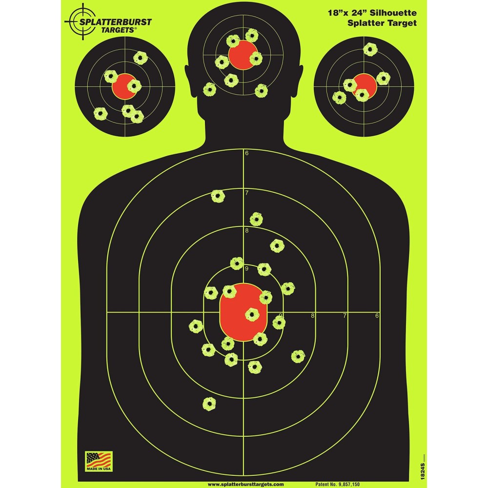 Splatterburst Targets - 18 x 24 inch - Silhouette Splatter Target - Easily See Your Shots Burst Bright Fluorescent Yellow Upon Impact - Made in USA (10 Pack)