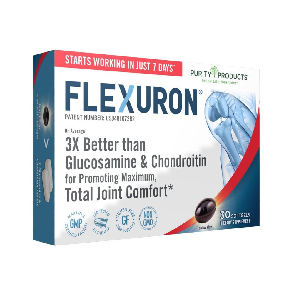 Purity Products Flexuron Joint Formula 3X Better Than Glucosamine and Chondroitin - Starts Working in just 7 Days - Krill Oil, Low Molecular Weight Hyaluronic Acid, Astaxanthin - 30 Count (1)
