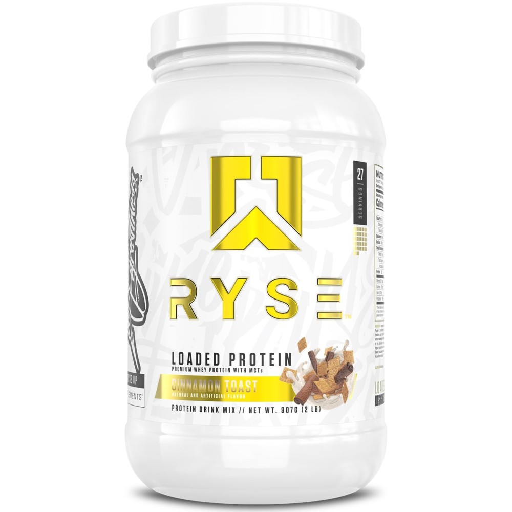 RYSE Loaded Protein Powder - Cinnamon Toast - 25g Whey Protein Isolate & Concentrate with Prebiotic Fiber & MCTs - Low Carb, Low Sugar, Digestive-Friendly - 27 Servings / 2 lb Tub