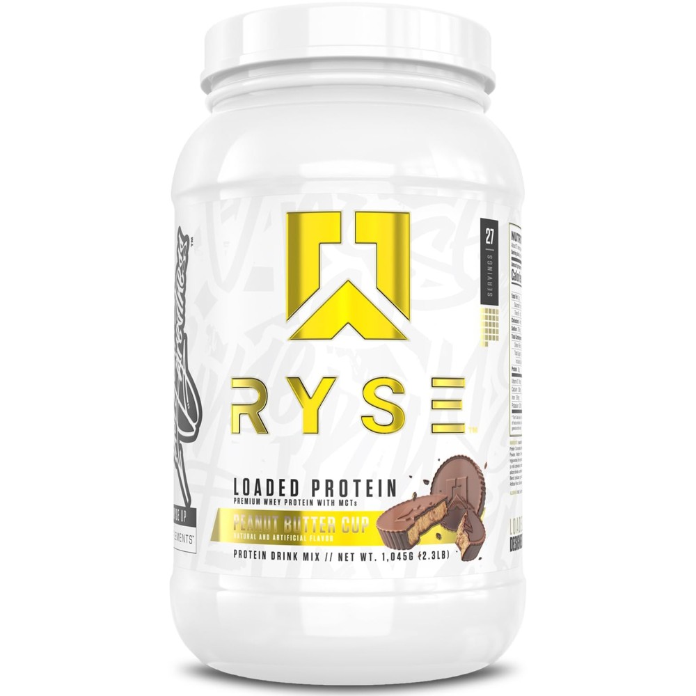 RYSE Loaded Protein Powder - Peanut Butter Cup - 25g Whey Protein Isolate & Concentrate with Prebiotic Fiber & MCTs - Low Carb, Low Sugar, Digestive-Friendly - 27 Servings / 2 lb Tub