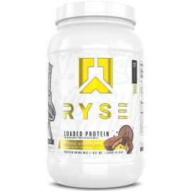 RYSE Loaded Protein Powder - Peanut Butter Cup - 25g Whey Protein Isolate & Concentrate with Prebiotic Fiber & MCTs - Low Carb, Low Sugar, Digestive-Friendly - 27 Servings / 2 lb Tub