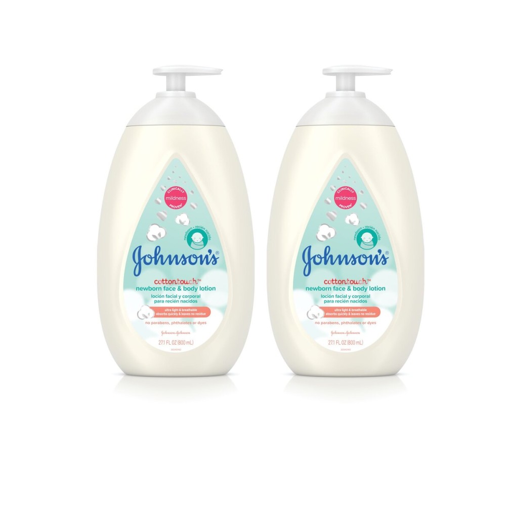Johnson\'s CottonTouch Newborn Baby Face and Body Lotion, Hypoallergenic and Paraben-Free Moisturization for Baby\'s Sensitive Skin, Made with Real Cotton Twin Pack, 2 x 27.1 fl. oz