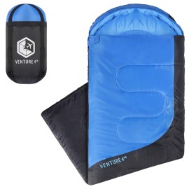 VENTURE 4TH Summer Sleeping Bag, Single, Regular Size - Lightweight, Comfortable, Water Resistant Backpacking Sleeping Bag for Adults & Kids - Ideal for Hiking, Camping & Outdoor - Blue/Gray