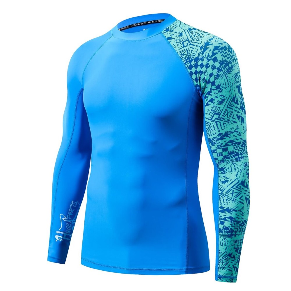 HUGE SPORTS Men\'s Splice UV Sun Protection UPF 50+ Skins Rash Guard Long Sleeves (Blue Digital, 2XL)