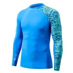 HUGE SPORTS Men\'s Splice UV Sun Protection UPF 50+ Skins Rash Guard Long Sleeves (Blue Digital, 2XL)