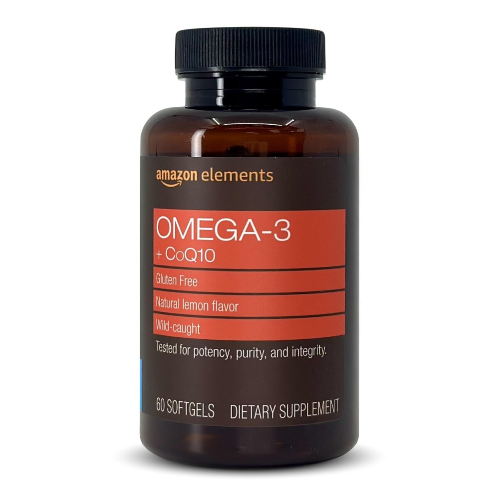 Amazon Elements Omega 3 Fish Oil + CoQ10, Natural Lemon Flavor, Wild-caught, 1250mg Omega-3s, 60 Softgels