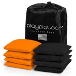 Play Platoon Weather Resistant Cornhole Bags - Set of 8 Regulation Size - Orange & Black - Durable Duck Cloth for Tossing Game, Includes Tote Bag
