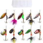 KINGFOREST 10-Piece Spinnerbait Fishing Lures Kit - Hard Metal Bass Trout Salmon Walleye Lures with Tackle Box | Freshwater & Saltwater Fishing Bait