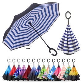 LLanxiry Inverted Umbrella, Windproof Reverse Umbrella with CShaped Handle, Self-Standing, DoubleLayer Canopy for Car, Travel & Everyday Use