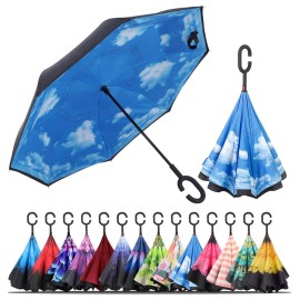 LLanxiry Inverted Umbrella, Windproof Reverse Umbrella with CShaped Handle, Self-Standing, DoubleLayer Canopy for Car, Travel & Everyday Use