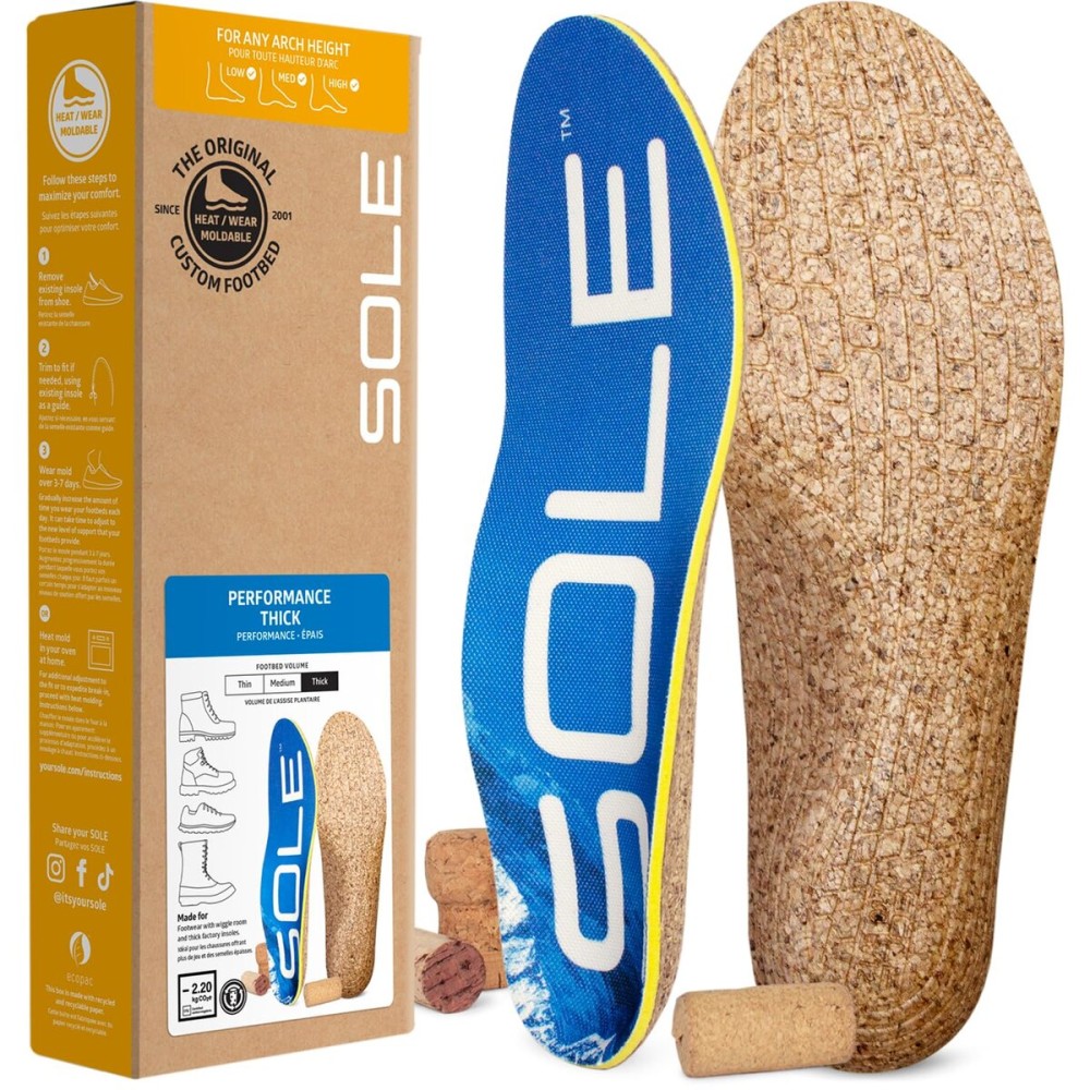 SOLE Performance Thick Insoles - Custom Moldable Orthotic Support for Any Arch Type, Plantar Fasciitis Relief - Mens Size 3/Womens Size 5, 1 Pair