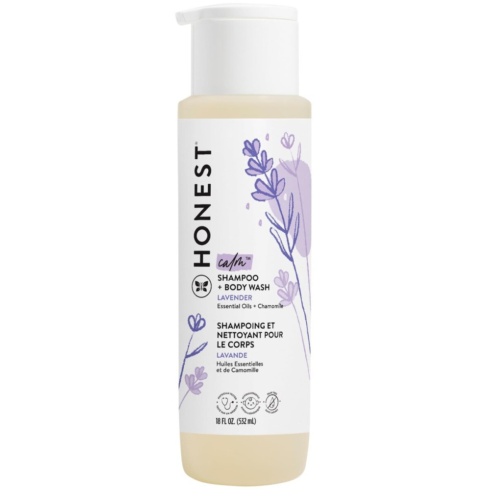 The Honest Company 2-in-1 Cleansing Shampoo Body Wash Gentle for Baby Naturally Derived Tear-free Hypoallergenic Lavender Calm 18 fl oz