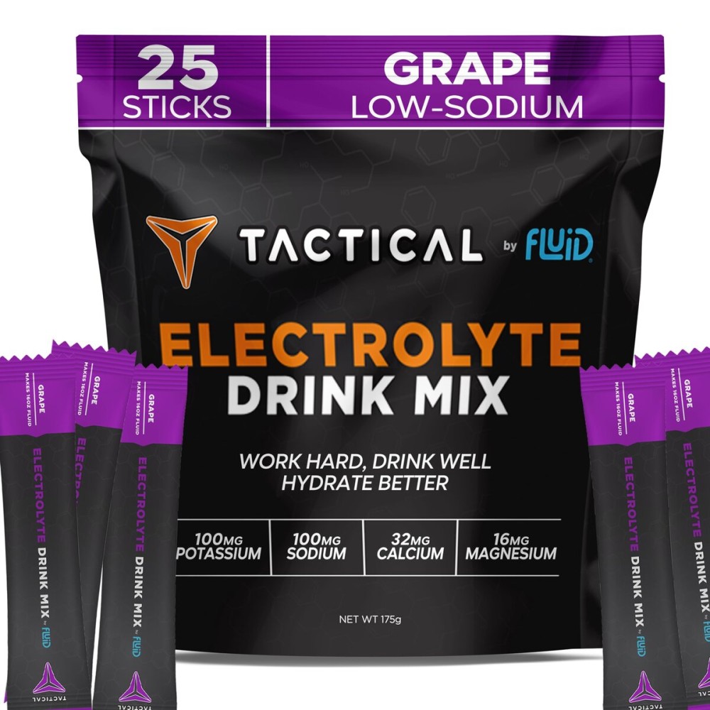 Fluid Tactical - Electrolyte Powder Packets, Accelerate Re-Hydration, Low Sugar, Electrolyte Drink Mix, Prevent Dehydration, Eliminate Cramps