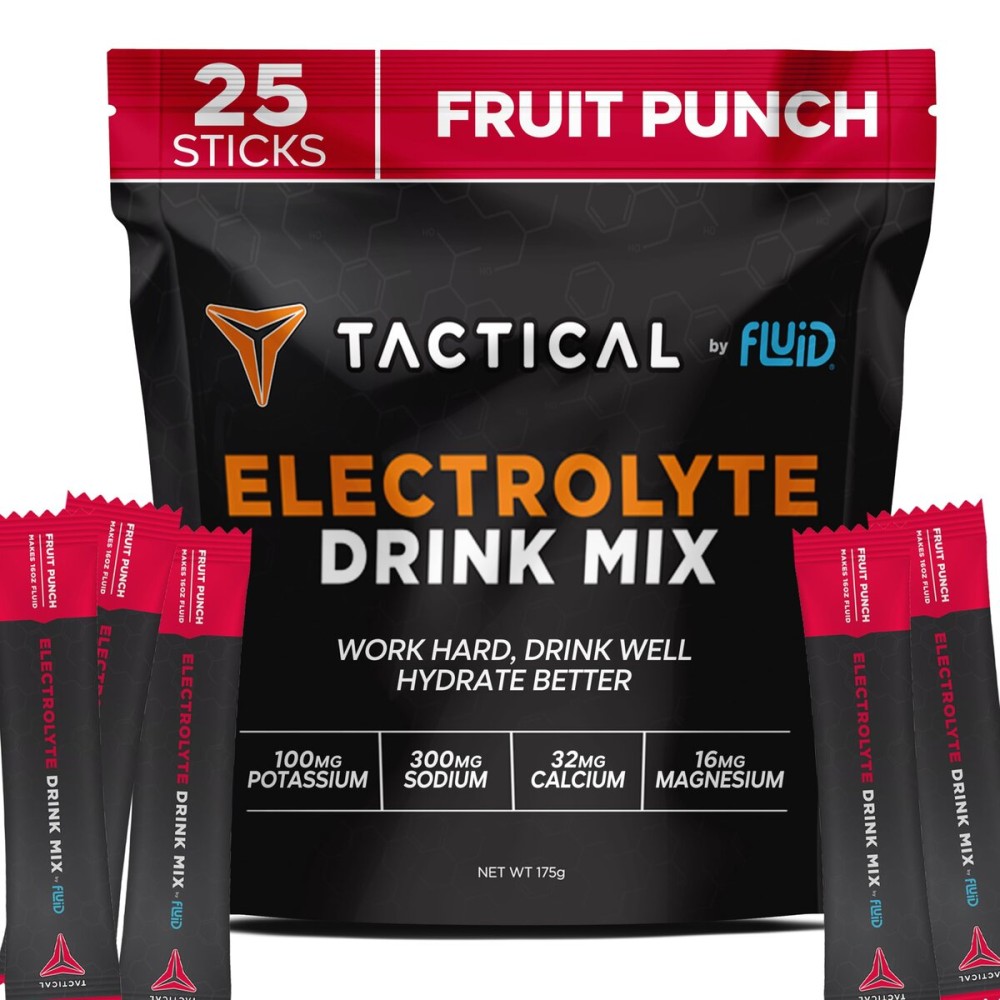 Fluid Tactical - 25 Count Electrolyte Powder | Fruit Punch | Travel Ready Drink Mix | Extreme Re-Hydration