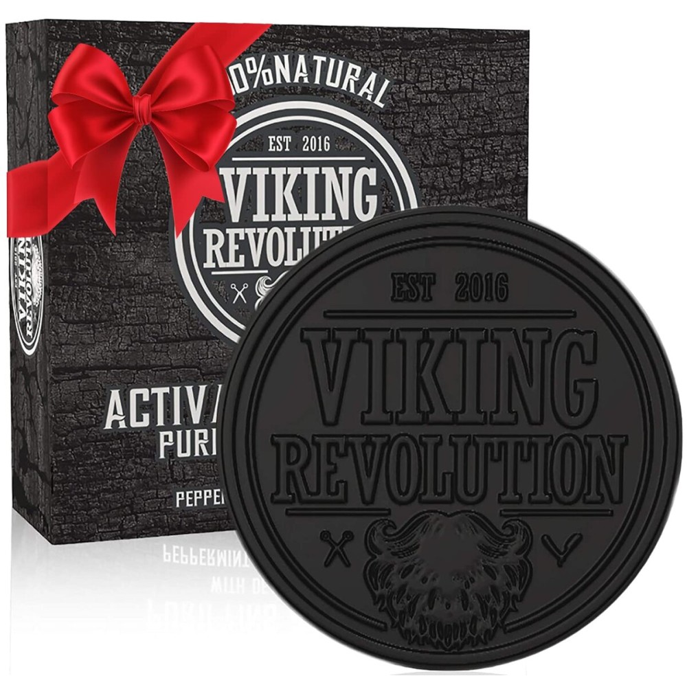 Viking Revolution Skin Cleaning Agent Activated Charcoal Soap for Men w/Dead Sea Mud, Body and Face, Cleanser,Cleansing Blackheads - Peppermint & Eucalyptus Scent 6 Oz (Pack of 1)