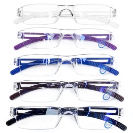 AQWANO 5Pack Computer Reading Glasses Women Men Blue Light Blocking Clear Frame Anti Glare Filter Lightweight Rimless Readers 3.0