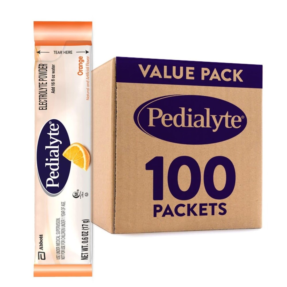 Pedialyte Electrolyte Powder Packets, Orange, Hydration Drink, 100 Single-Serving Powder Packets