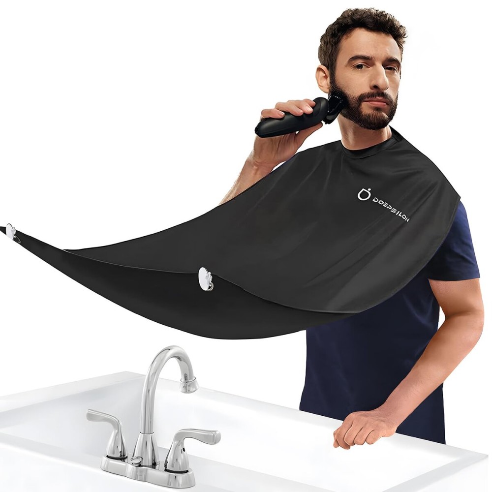 DOEPSILON Beard Bib Beard Apron, Hair-Resistant Beard Bib Hair Catcher, Gifts for Men, Stocking Stuffers, Christmas Gifts Anniversary Birthday Gifts for Him, Shaving Accessories for Men - Black