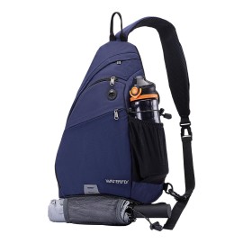 WATERFLY Sling Bag Crossbody Backpack: Over Shoulder Daypack Casual Cross Chest Side Pack (Large, Blue)