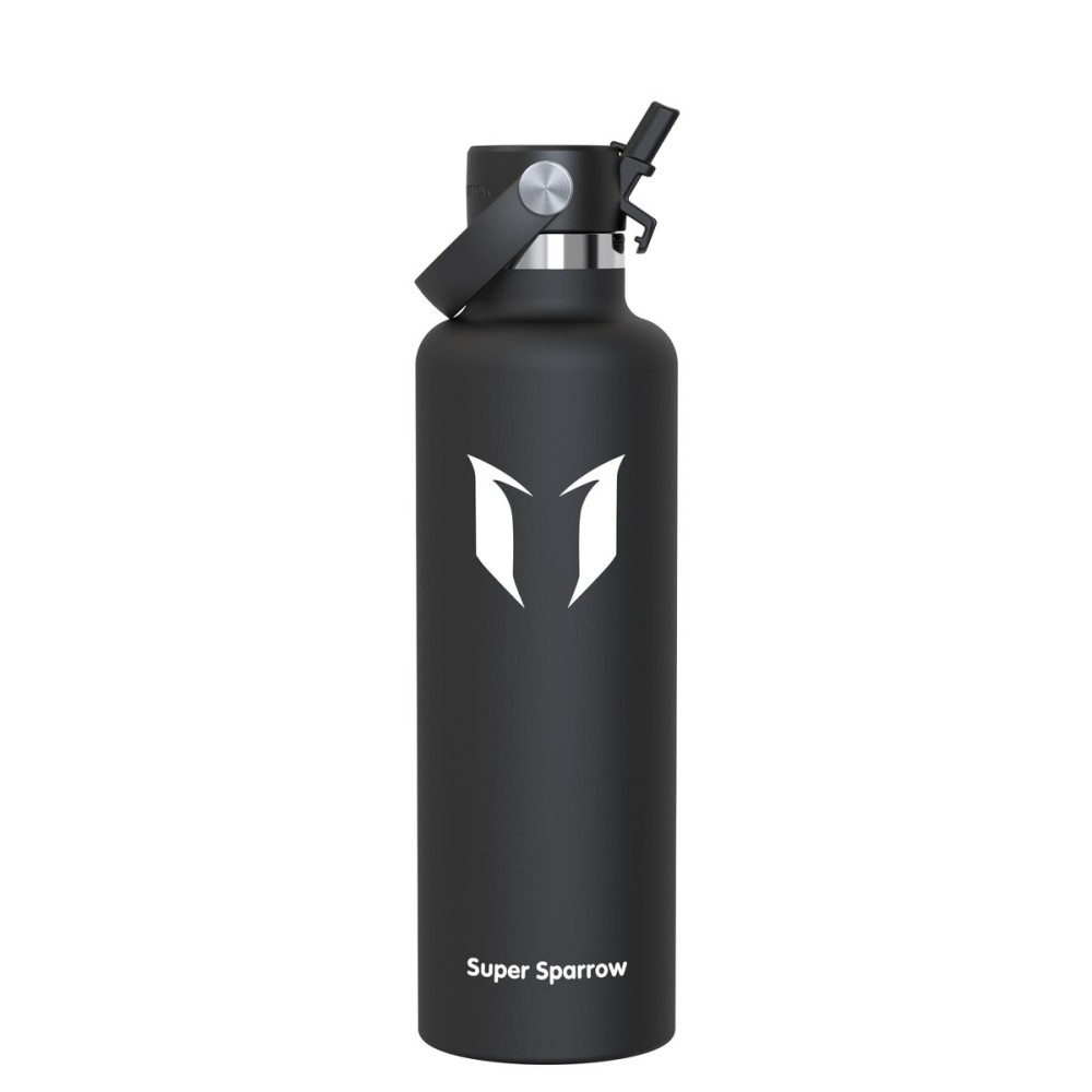 Super Sparrow Insulated Water Bottle - 34 Oz - Standard Mouth FlipFlow Flask - BPA Free, Leak Proof Drink Bottle- Ergonomic Straw Water Bottles for Work, Gym, Travel, Sports