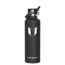 Super Sparrow Insulated Water Bottle - 34 Oz - Standard Mouth FlipFlow Flask - BPA Free, Leak Proof Drink Bottle- Ergonomic Straw Water Bottles for Work, Gym, Travel, Sports