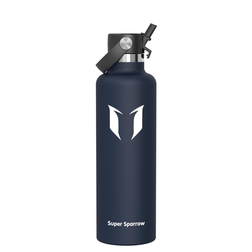 Super Sparrow Insulated Water Bottle - 34 Oz - Standard Mouth FlipFlow Flask - BPA Free, Leak Proof Drink Bottle- Ergonomic Straw Water Bottles for Work, Gym, Travel, Sports